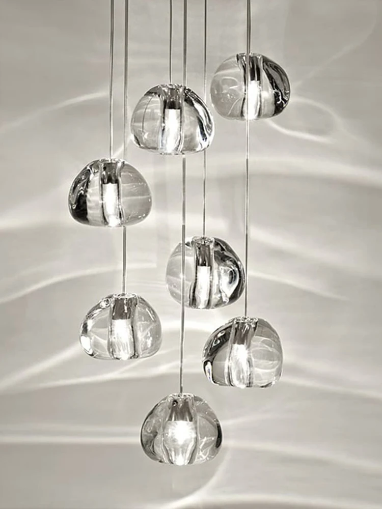 Modern LED Water Droplets Ceiling Chandeliers Elliptic Living Dining Room Pendant Lamp Staircase Hanging Light Luster Fixtures