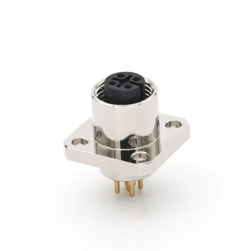 

M12 Female Connectors, 5-Pin Straight PCB Version, Square Flange Front Mount, Circular Connectors