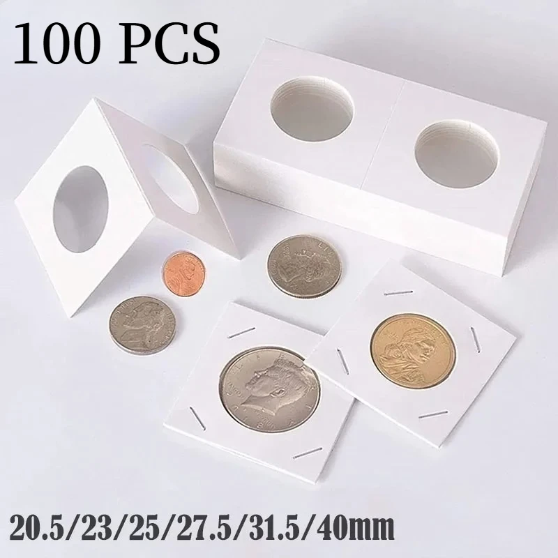 100PCS Square Cardboard Case Coin Album Commemorative Coin Paper Protective Clip Coin Supplies Storage 20.5/23/25/27.5/31.5/40mm