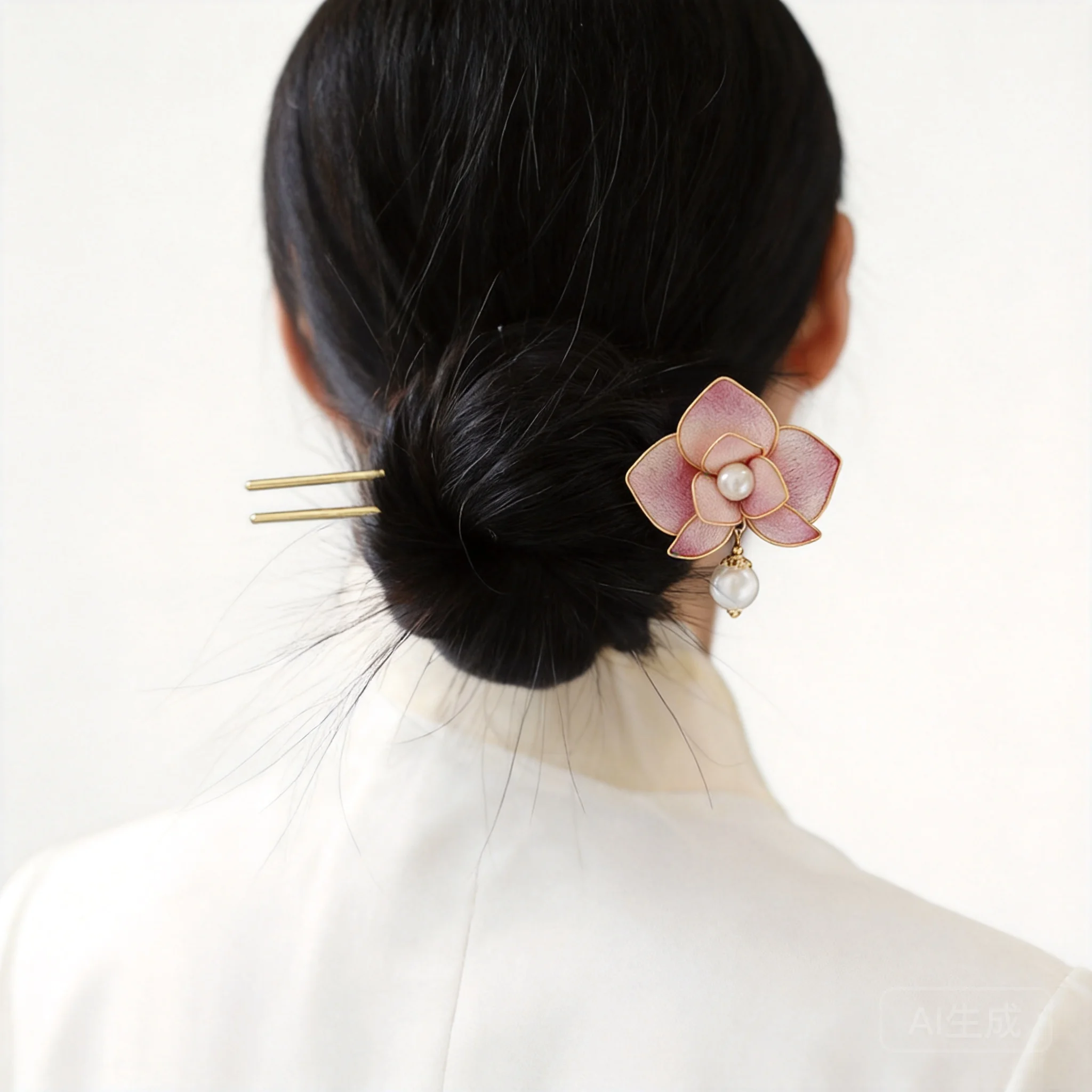 Traditional Chinese Style Lucky Pink Phalaenopsis U Shaped Hairpin Pearl Decor Hair Clips For Hanfu Cheongsam Wedding Party Dail