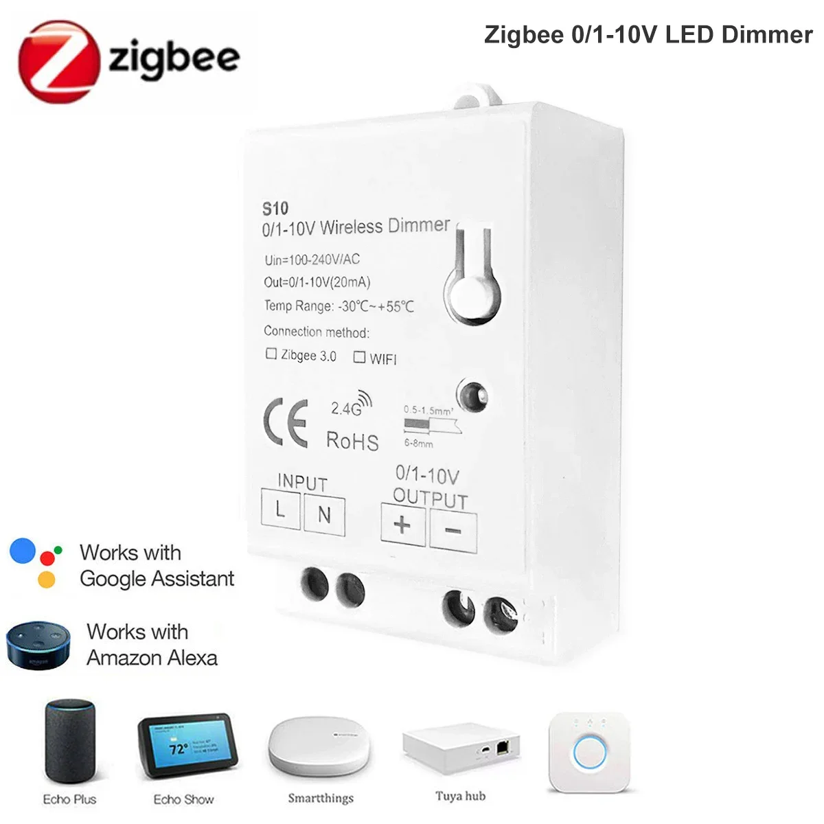 MINI ZigBee 0-10V 1-10V Dimmer AC100-270V Controller LED Smart Home APP Controllo wireless per Smartthing Tuya Hub Echo Plus Alexa