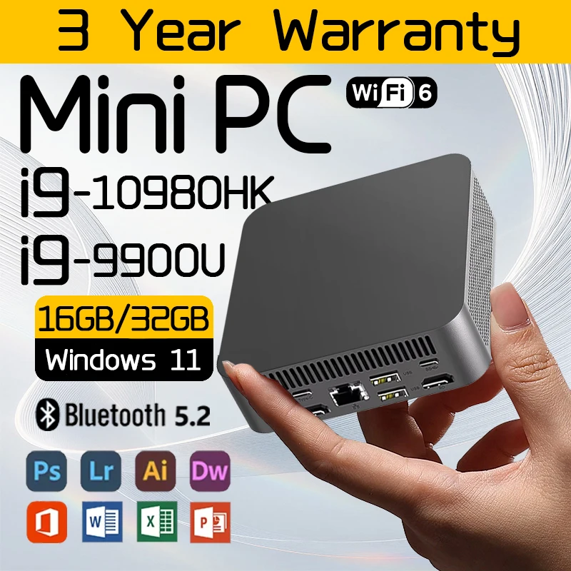 

Mini PC Core i9 10980HK Core i9 9900U 16GB 32GG DDR4 1TB 2TB SSD Portable computer Windows 11 WIFI6 BT5.2 4K HD office PC Gamer