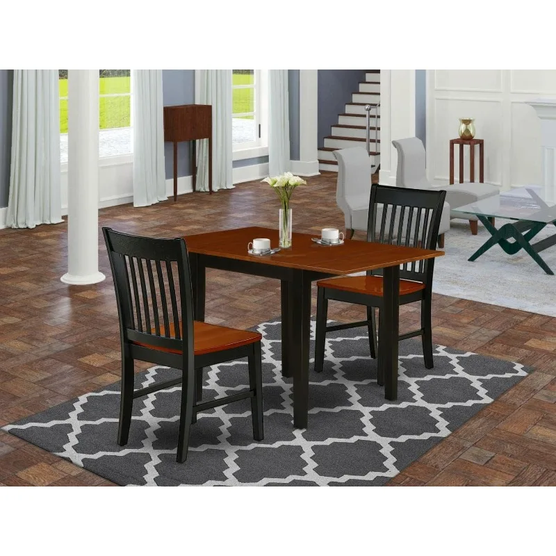 Ensemble de salle à manger 3 pièces pour petits espaces, contient une table rectangulaire avec galette et 2 chaises de salle à manger, 30x48 pouces, noir et non