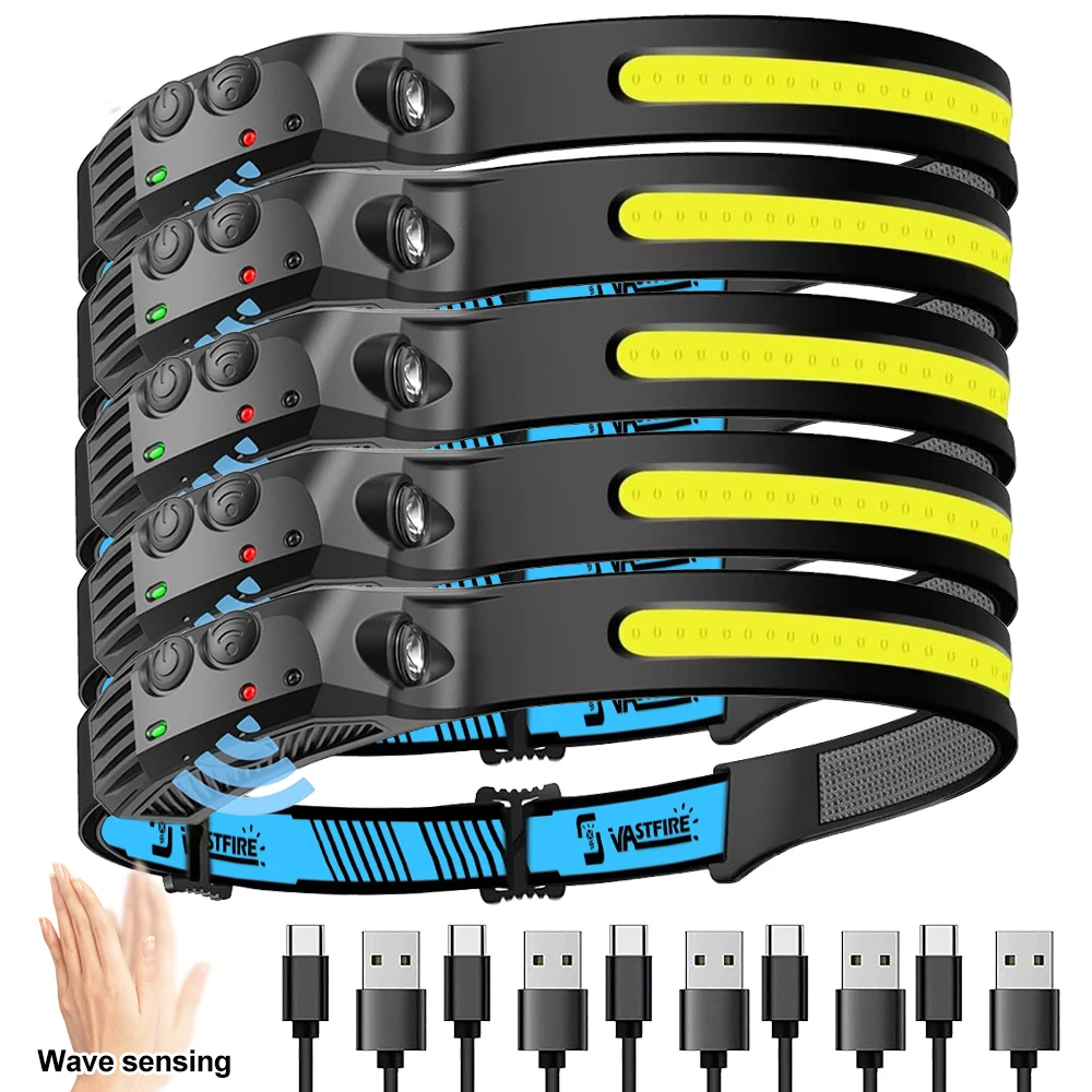 1 ~ 5Pack Koplamp USB Oplaadbare LED Sensor Zaklamp XPE + COB Zaklamp Camping Waterdichte koplamp voor Vissen Lantaarn