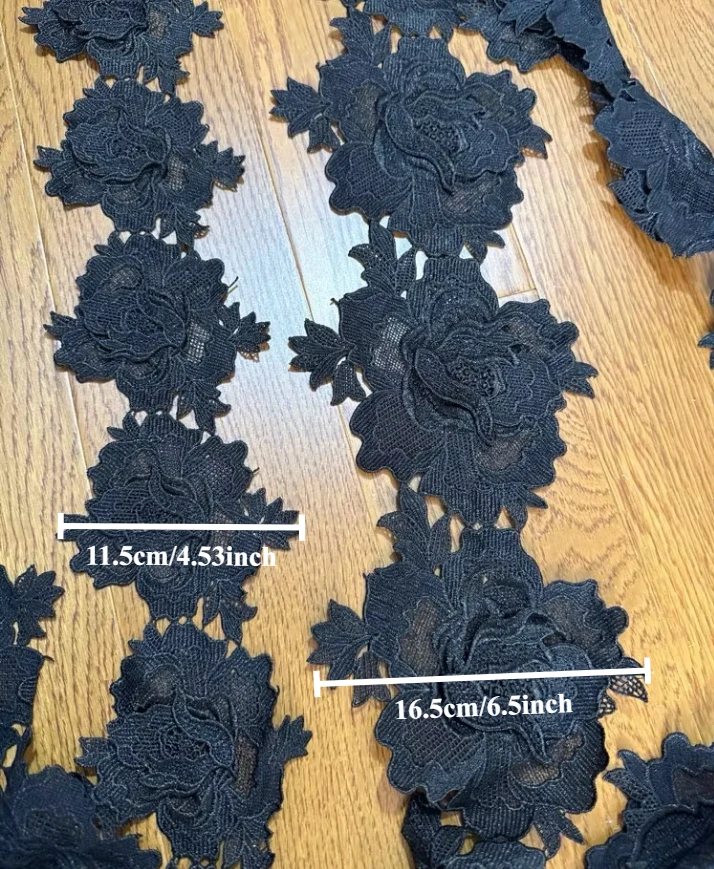 3 Yards/Lot Schwarz Weiß 3D Schöne Doppelschichtige Stereo Schwarze Spitzenblumen-Applikation Wasserlösliche Spitzenröcke DIY-Zubehör Röcke – Detail 2