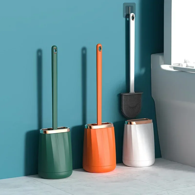 Bathroom Toilet Brush No Dead Ends Cleaning Brush Silicone Soft TPR Brush Head Water Leak Proof with Base Modern WC Accessories