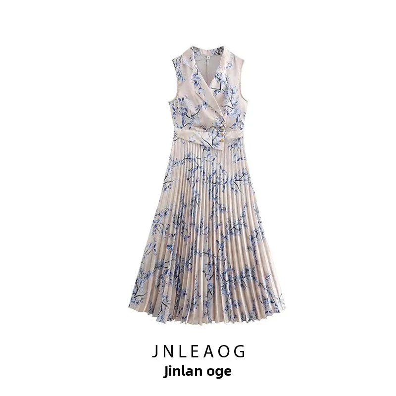 فستان نسائي صيفي جديد من JNLEAOG بتصميم عصري وأنيق بدون أكمام مع طيات، مناسب للعمل والمناسبات اليومية