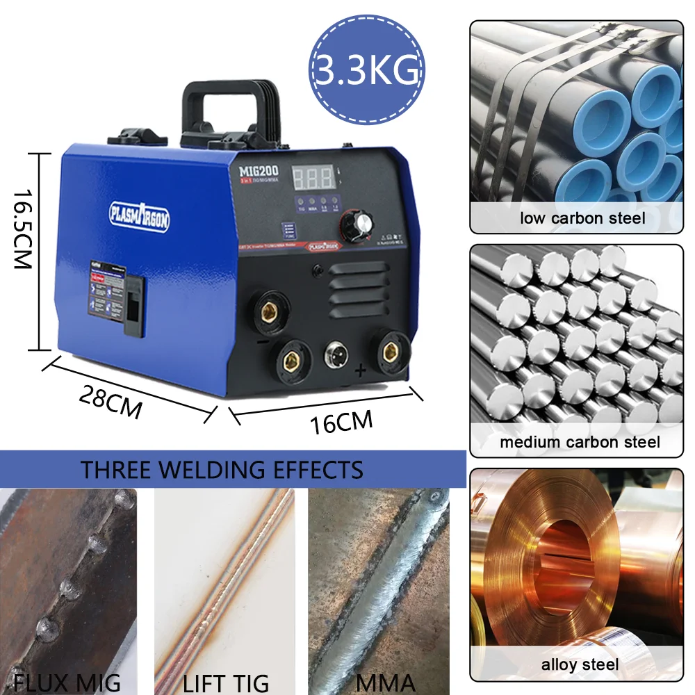 PLASMARGON Mig Welding Machine no gas Semi-automatic Welding Machine 3 in 1 MIG LIFT/TIG/MMA Inverter Synergy Welder with wire