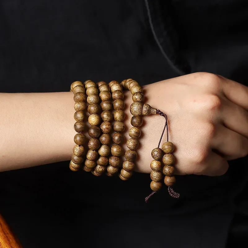 

Natural Vietnam Nha Zhuang Yingge Green Chess Nan Agarwood Bracelet Wooden Prayer Beads Bracelet Necklace for Men and Women