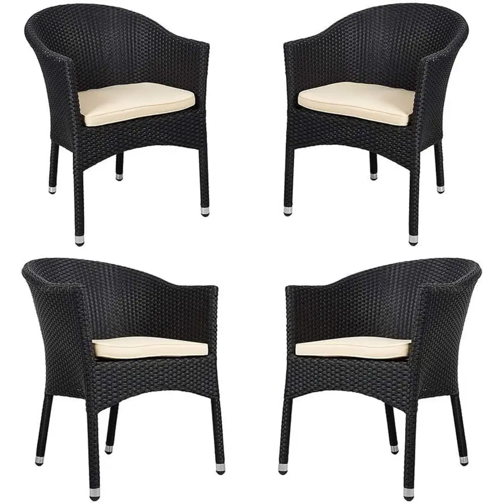 

Комплект садовой мебели из ротанга из 4 предметов с подушками, устойчивые к погодным условиям плетеные стулья для патио или сада (черный), готов к использованию