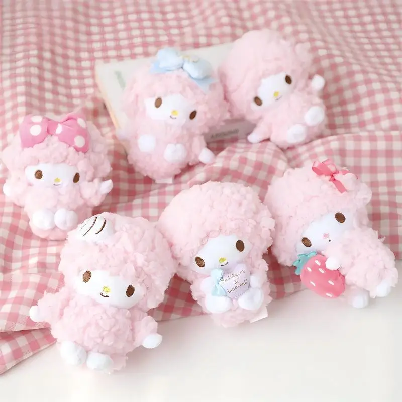 Original Sanrio Anime Kawaii Klaviertasten-Schlüsselanhänger Plüschtiere Peluche Lamm-Puppe Anhänger Kissen Ornamente Schlüsselring Geburtstagsgeschenk