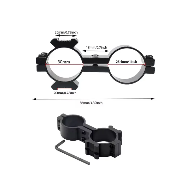 おもちゃの銃アクセサリー、ダブルリング30/25.4mm径スコープ懐中電灯レーザーマウント、トップ20mmピカティニーレール付き、狩猟、スポーツ用