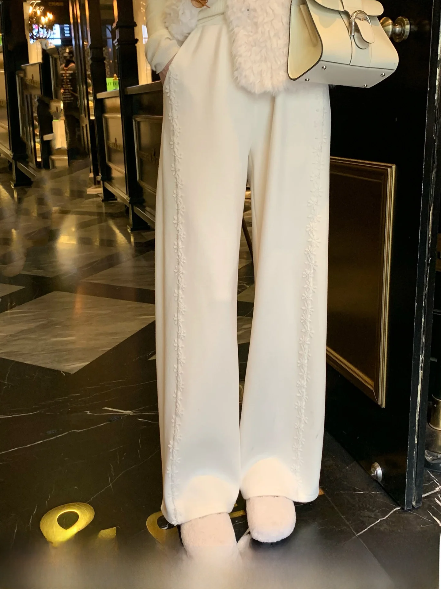 

Kun Total Wool Knitted Casual Pants Women Early Spring Thiened Loose Knife New Sle High Waist Wide Leg Straight Tube