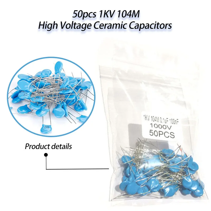 

Керамические конденсаторы высокого напряжения, 1000 В, 1 кВ, 104 м, 0,1 мкФ, НФ, 50 шт.