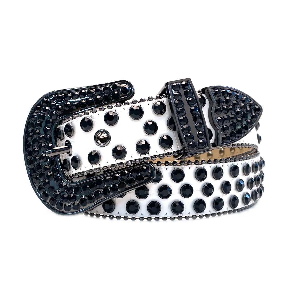 

Black White Men's Jeans Rhinestone Women's Belt Western Denim Shiny Rivet Design Leather HipHop Punk Rock Y2K Style Belt
