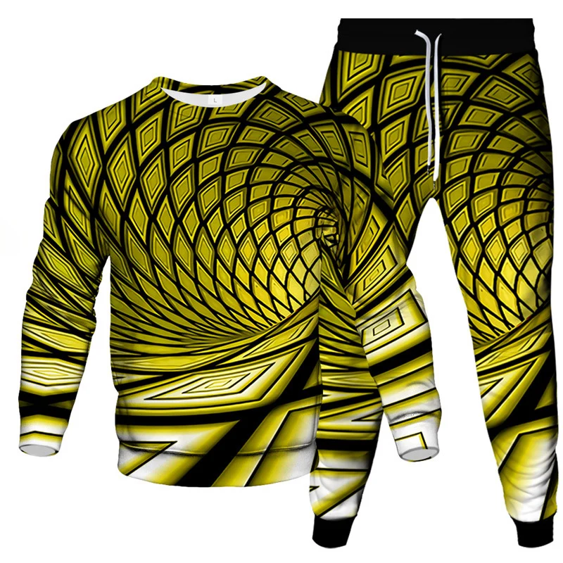 Colorful Tie Dye Vortex 3D Print Men's Sportswear Set New Long-Sleeved T Shirt Pants 2-Piece Set Oversized Pullover Men Clothing