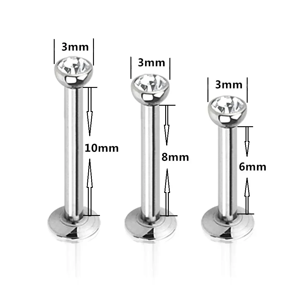 2PCS Multi Size 16G 1.2mm Steel Internally Threaded Monroe Lip Labret Ear Cartilage Tragus Stud Piercing