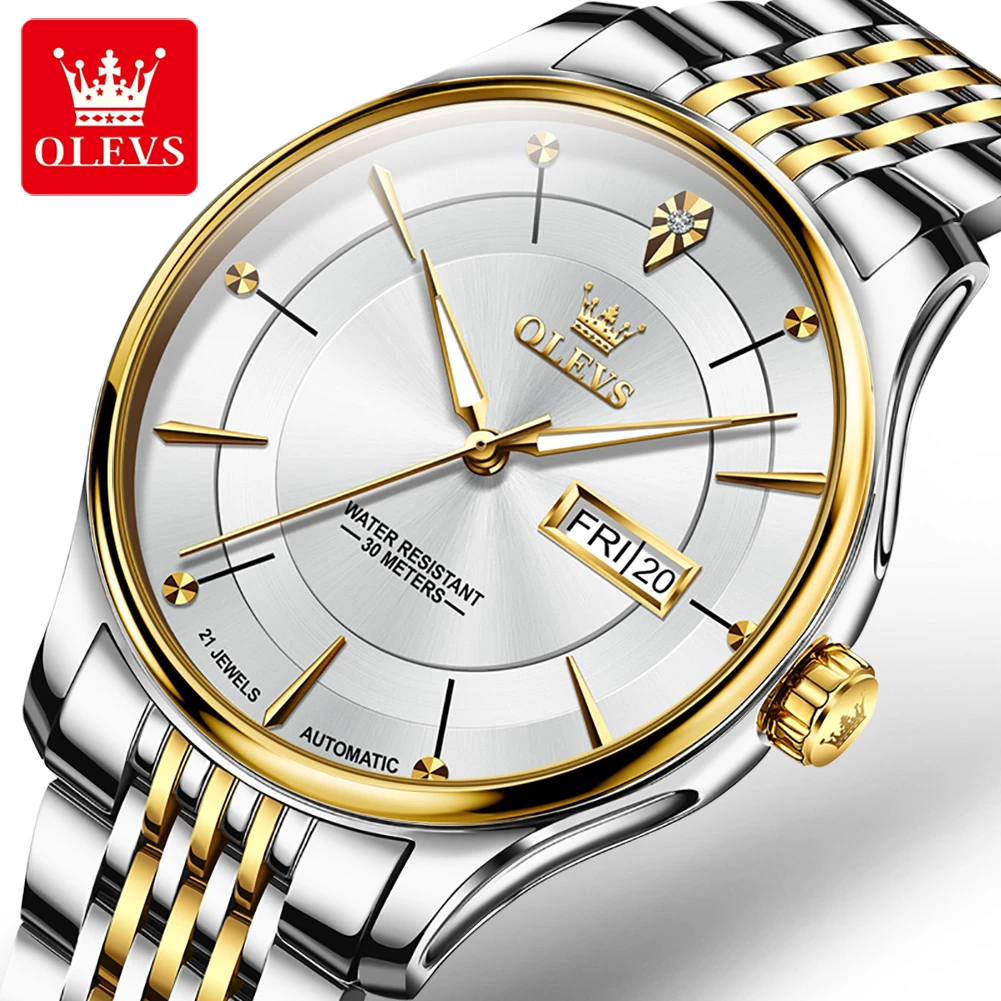 

OLEVS 9927 Mechanical Fashion Watch Stainless Steel Watchband Round-dial Week Display Calendar