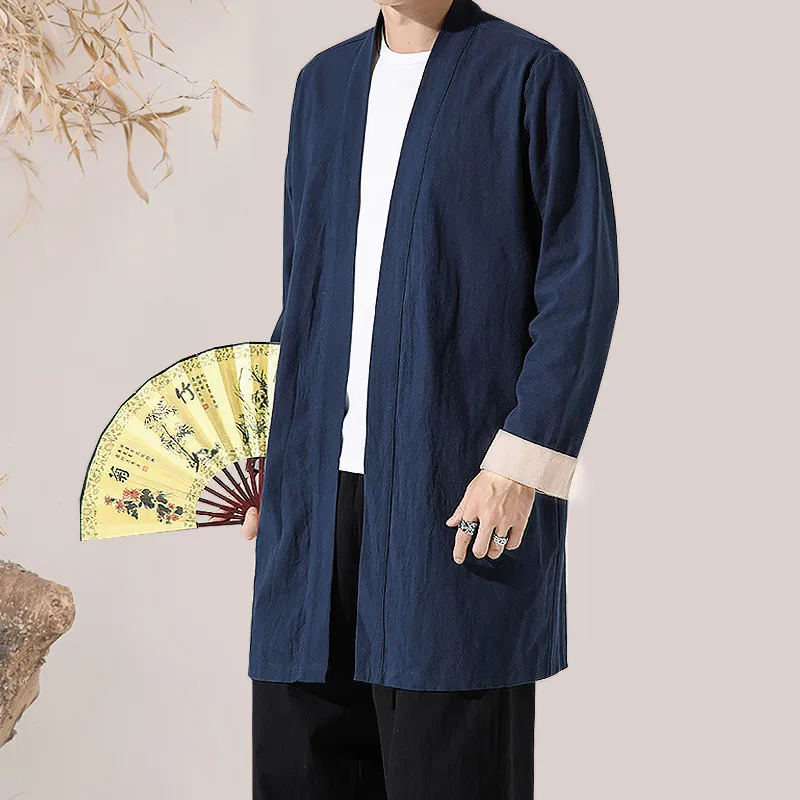 Mens Trench Coat Jacket Plus Size 4XL 5XL Kimono Casual Long Cardigan Jacket Male Solid Autumn Outerwear Tops jaqueta masculina