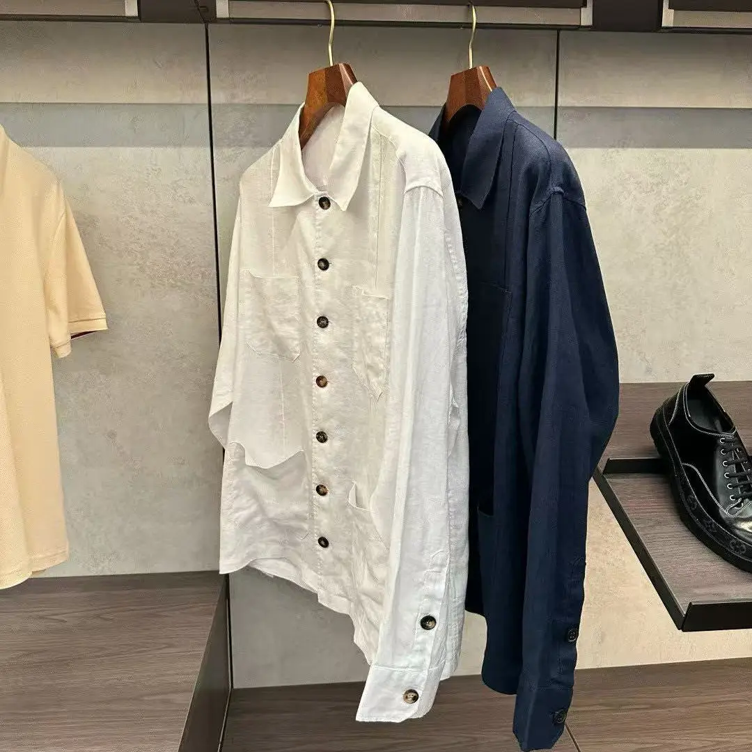 

BC итальянская мужская ранняя осень новая модная льняная повседневная рубашка в стиле старых денег мужская рубашка с длинным рукавом с лацканами