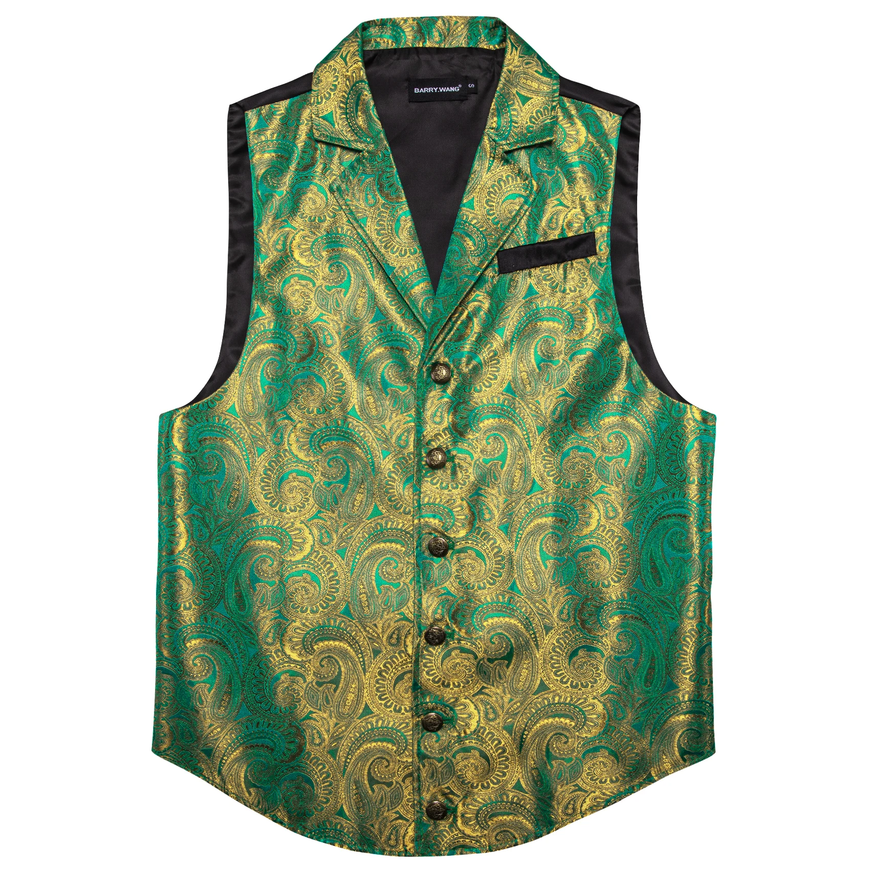 Men's Retro Classic Lapel Single-Layer Full Collar Vest Waistcoat Woven Paisley Jacquard Rose Purple Green Wedding Party