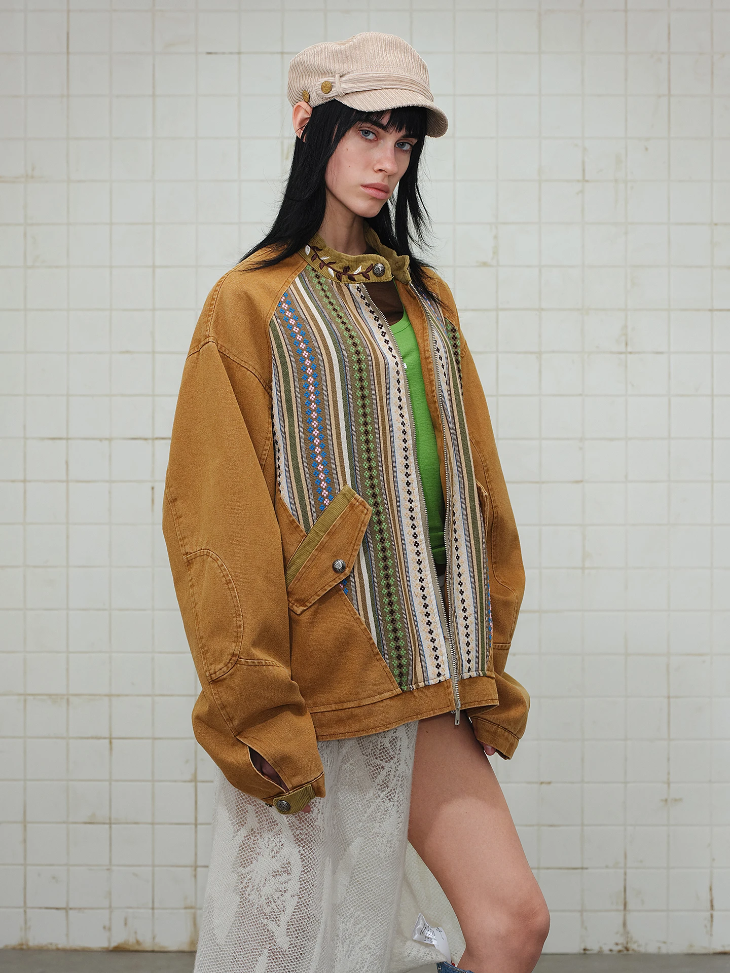 

Мужская весенняя рабочая куртка в американском ретро-этническом стиле с воротником-стойкой и бахромой для молодежи