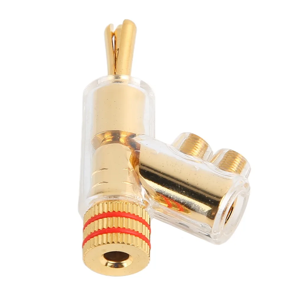 1 Pair Gold Plated Locking Banana Plugs Double Screw Fixing Copper Core Speaker Wire Connectors Solderless Speaker Plugs