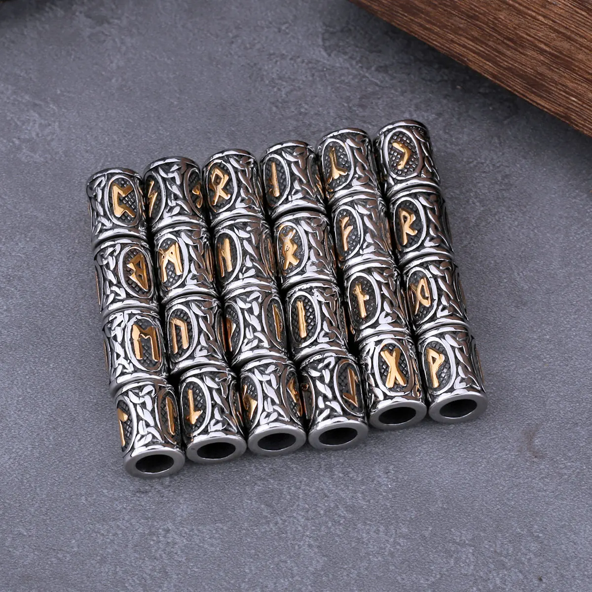 Stainless Steel Vikings Rune Beads 24pcs/lot 6mm Hole for Hair or Beard Men and Women Beads Small Fashion Jewelry Gift Wholesale