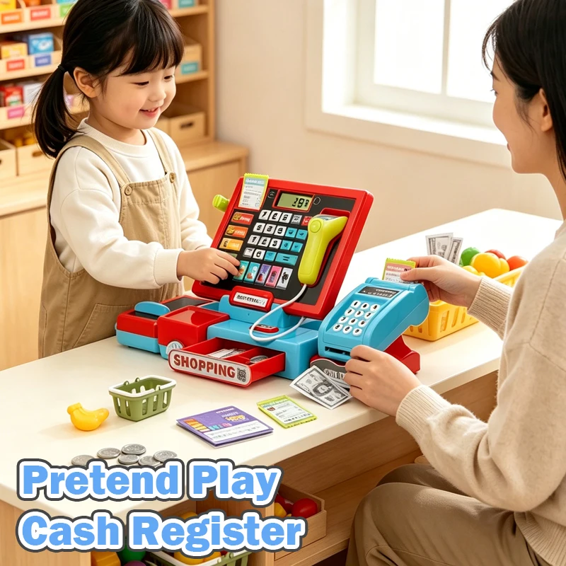 レジプレイセット-ショッピングカート-スーパーマーケット-本物の電卓付き-ごっこ遊びハウスストア-学習玩具-子供用-女の子用ギフト