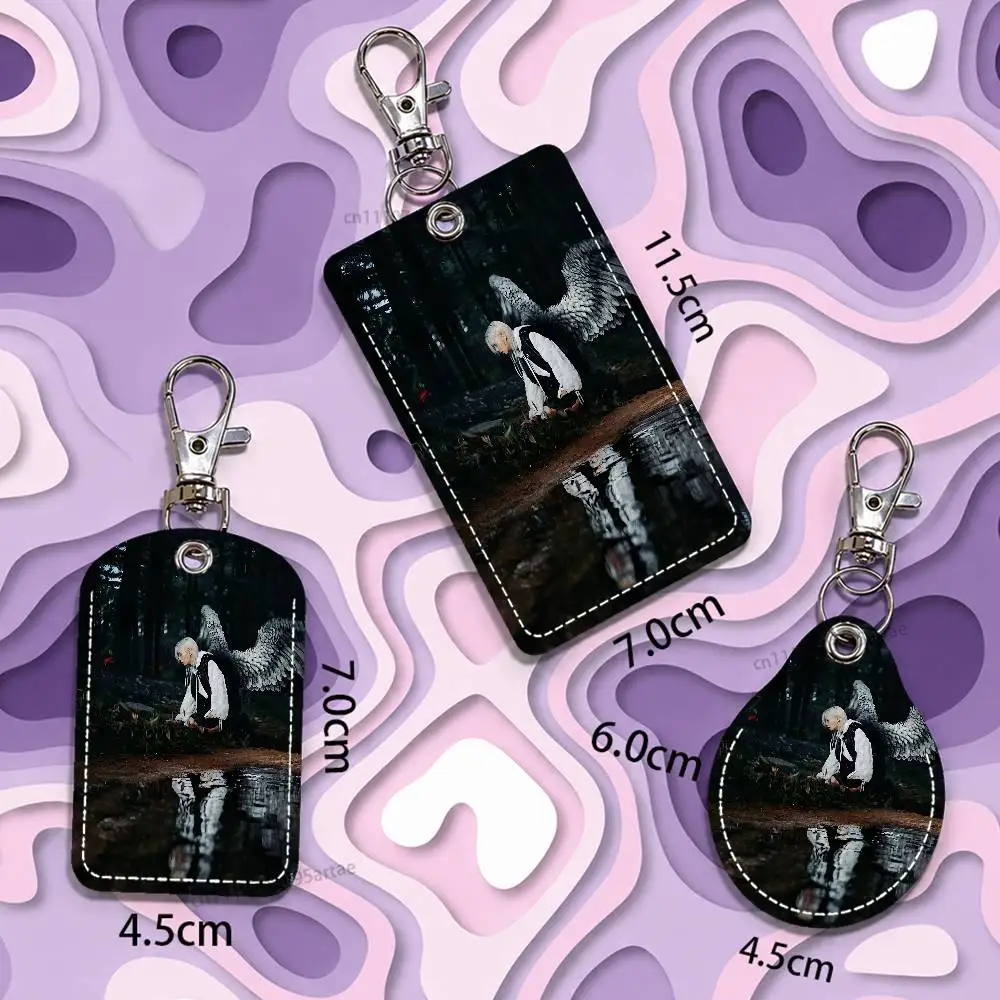 F-Felix Lee S-SKZ Rectangle ID Card Case Keychain Access Card Bag Key Tag Ring Leather Card Holder Key Ring view 3