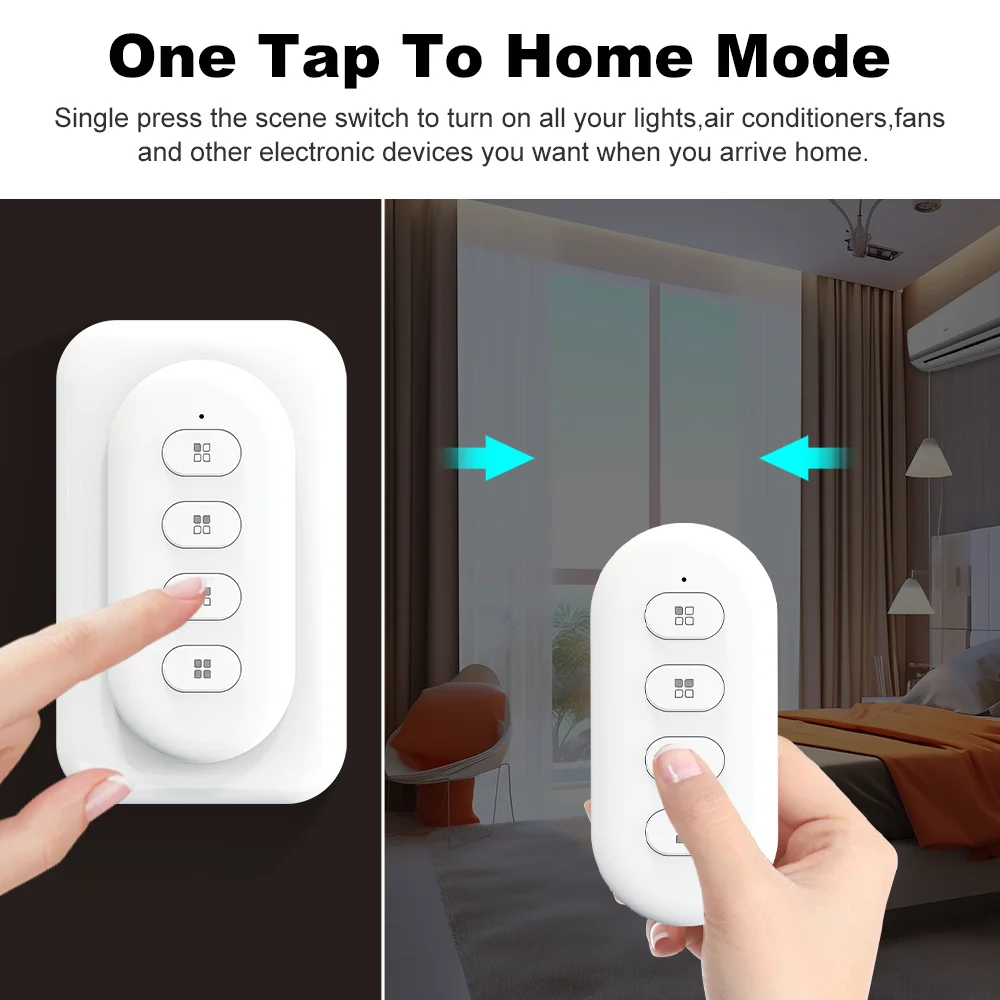 MANHOT Tuya Zigbee Smart Scene Switch 4 Gang 12 Scene Push Button Switch Battery Powered Smart Home Automation Scenario Switch