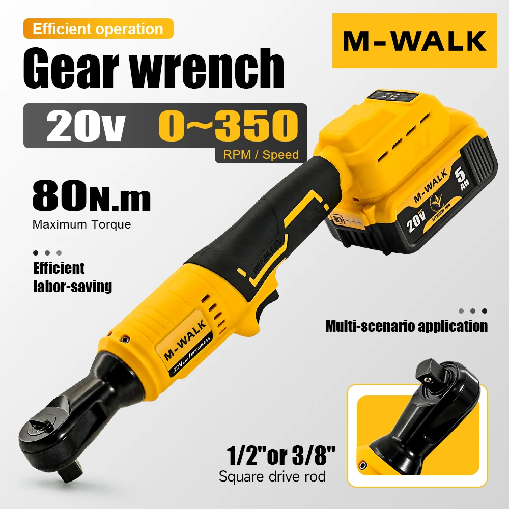 M-WALK 1/2 Inch Brushless Electric Ratchet Wrench 3/8 Inch Cordless Variable Speed Impact Driver Tool For Dewalt 20V Battery Pin