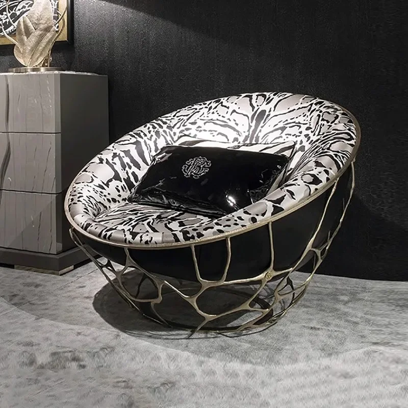 Italian light luxury copper sofa chair, designer creative leopard print single leisure chair, living room art bird's nest chair