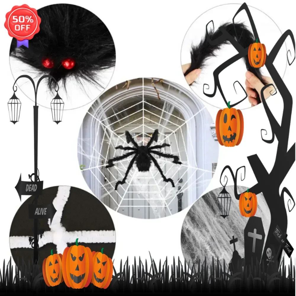 

Halloween Decorations Spider Outdoor 49inch Halloween Spider with 126 inch Tarantula Mega Web Hairy Poseable ScaryStretch Cobweb