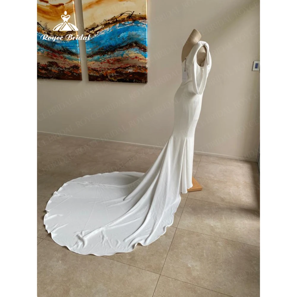 Vestidos de Noiva abiti da sposa con fiocco monospalla guaina sirena senza maniche in raso corte treno aperto indietro abito da sposa elegante