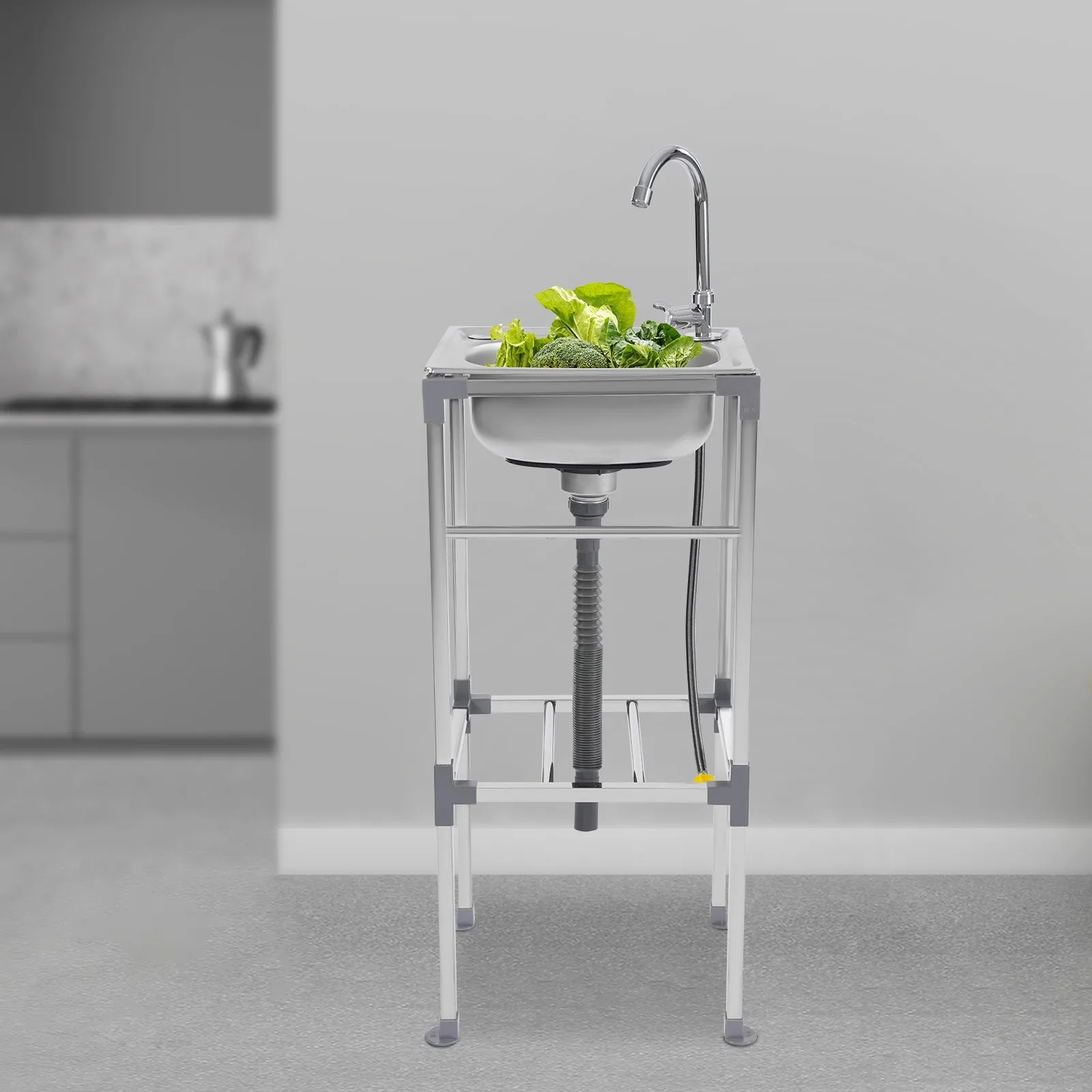 Freistehendes Waschbecken mit 360° °   Drehbarer Wasserhahn für Garage im Innen- und Außenbereich, Garten, 42 x 37 x 83 cm