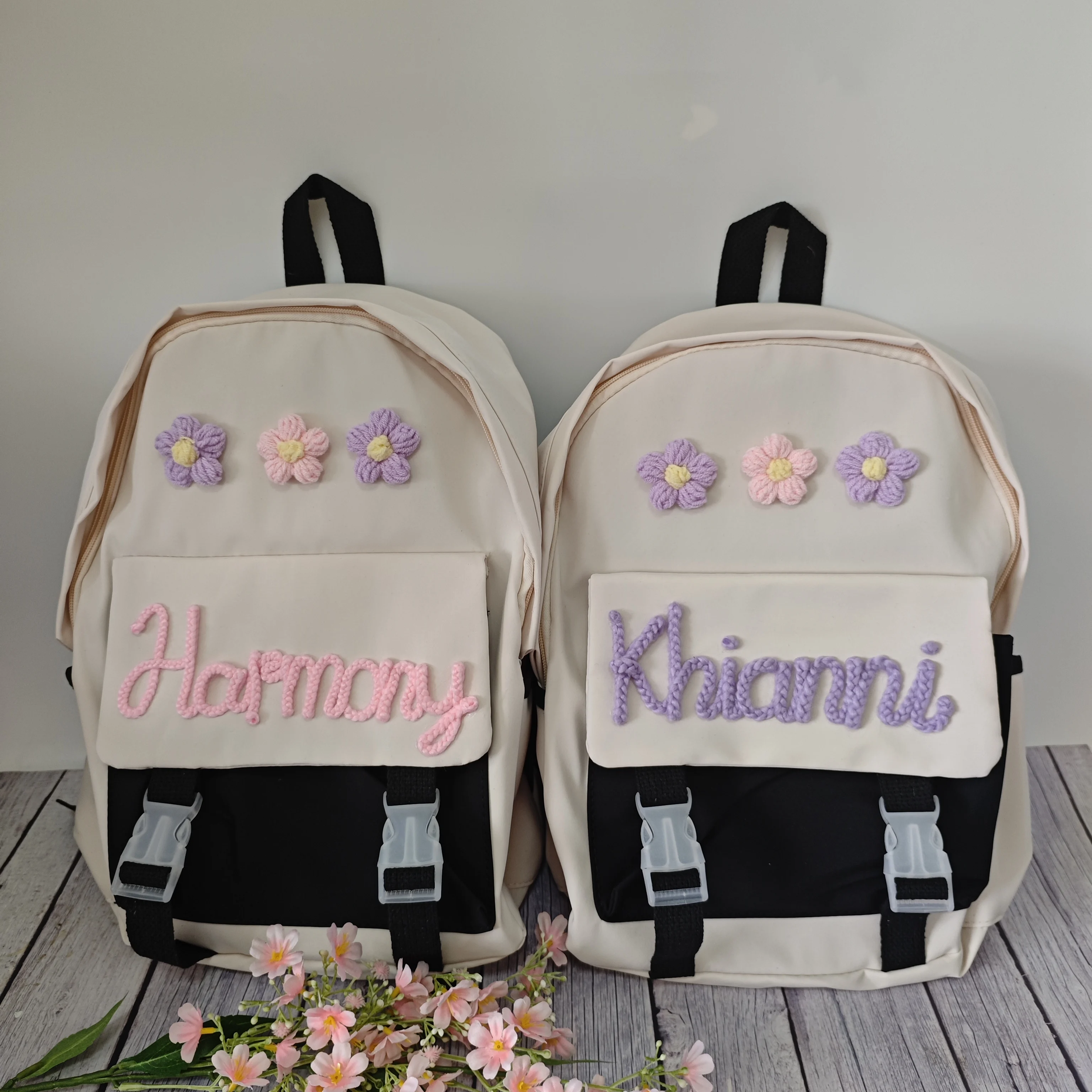 

Рюкзаки с ручной вышивкой на заказ для детей, дорожный водонепроницаемый рюкзак большой емкости с цветочным украшением, простые сумки для студентов