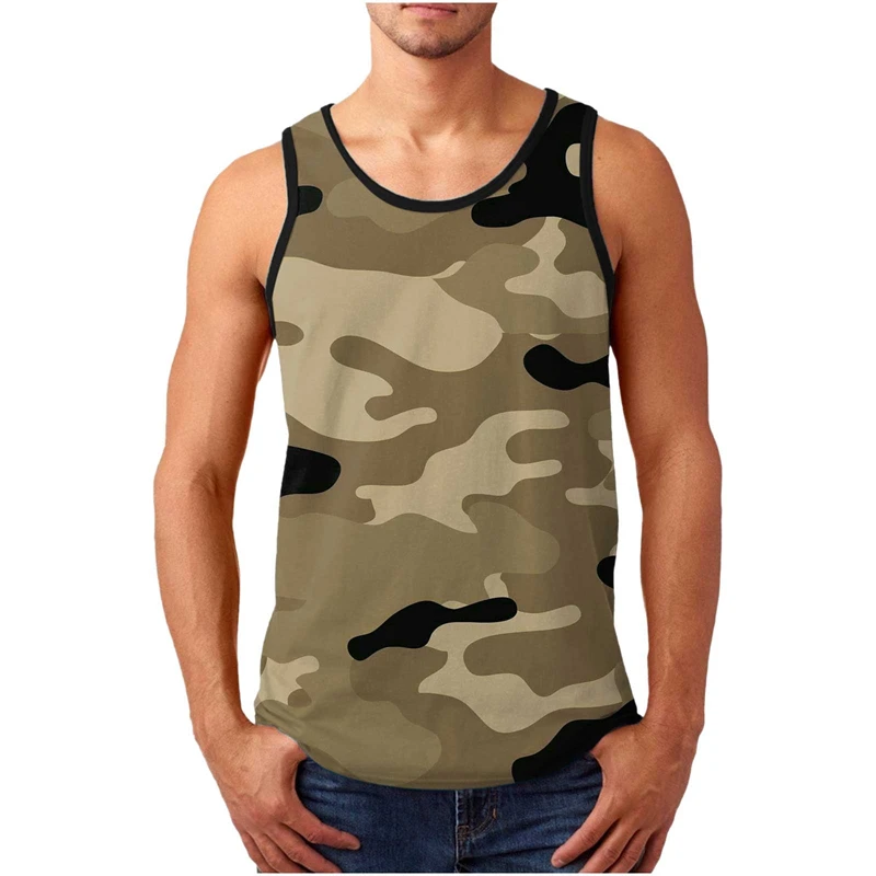 Camouflage 3d Print Tank Top For Men Summer Classic Gym Fitness T-Shirt Street Sports Running Sleeveless Tees Tops Camo Vest