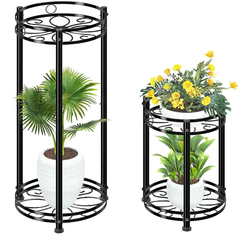 

Round Plant Stand Indoor Outdoor, Waterproof Metal Tall 31 Plant Shelf Holder, Heavy Duty Flower Pot Display Rack, 2 Pack, Black