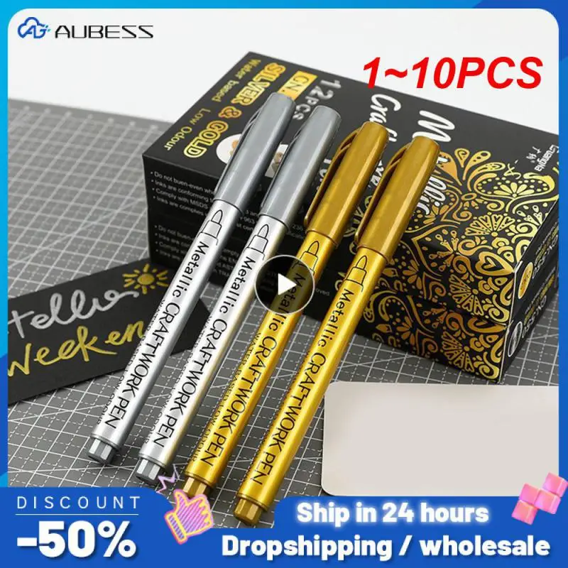 1~10PCS Brush Metallic Marker Pens Set Gold Silver White Permanent Art Markers for Artist Illustration Crafts Scrapbooking