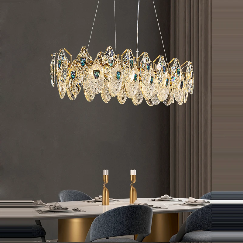 

Dimmable LED Colorized Peacock Gold Oval Round Lustre Suspension Luminaire Lampen Hanging Lamps Pendant Light For Dinning Room