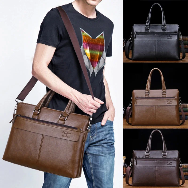 Maleta de couro PU masculino, Messenger Portfolio, Crossbody Bag, Business Shoulder Bag, Negócios, Escritório, Computador, Masculino, Negócios