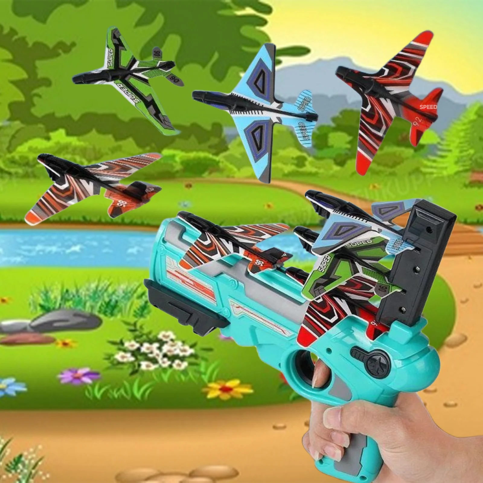 Pistola de aeronave catapulta duelo brinquedos das crianças deslizamento de espuma contínua aérea meninos e meninas brinquedos de tiro ao ar livre