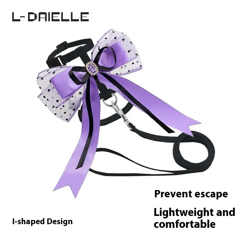 

LDAIELLE оригинальный модный фиолетовый бант, поводок для кошек, набор ремней, анти-Escape, регулируемый уличный прогулочный ремень для кошек, товары для домашних животных