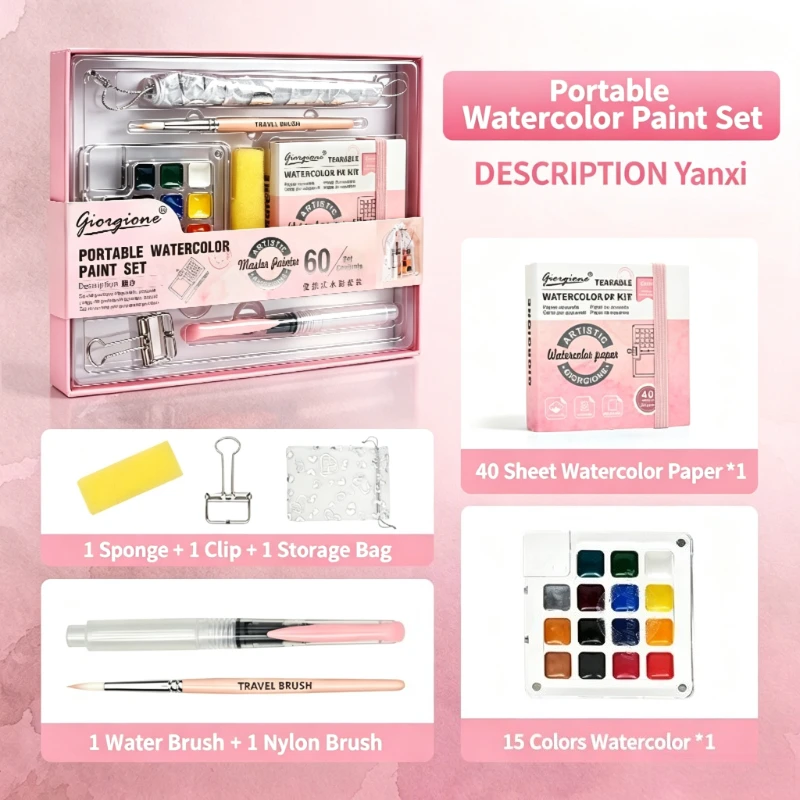 15 Colors Solid Watercolor Paint Set Mini Acrylic Box Portable Travel Sketching Hand Account DIY Art Painting Supplies