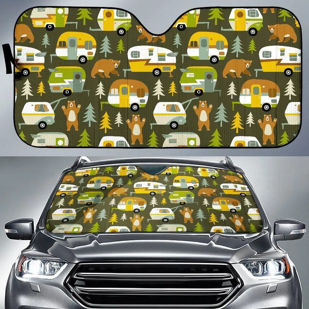 

Camper Van Print Pattern Auto Sun Shade Car Windshield Window Cover Sunshade