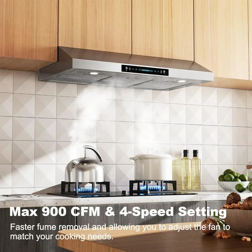 Cabinet Range Hood with 900-CFM, 4 Speed Gesture Sensing&Touch Control Panel, Stainless Steel Kitchen Vent