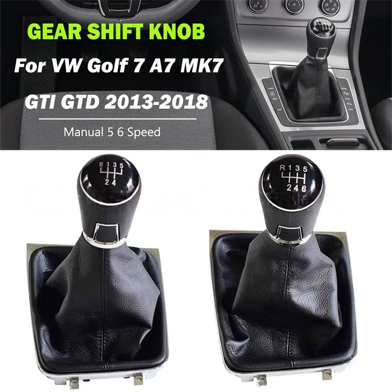 5 / 6 Speed Car Gear Shift Knob for VW Golf 7 A7 MK7 GTI GTD 2013 2014 2015 2016 2017 2018 Leather Gaiter Stick  Accessories
