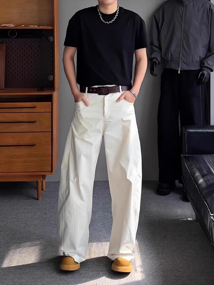 

White Casual Nylon Straight Leg Workwear Pants Men's Summer Thin Qui Dry Loose Wide Leg Casual Long Trousers