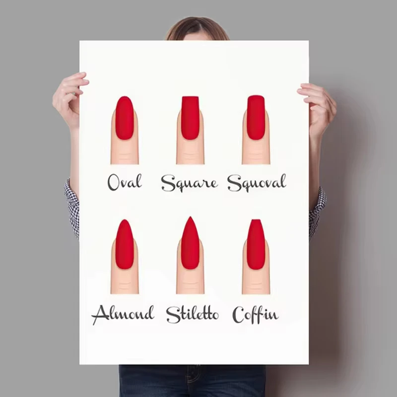 Nail Shapes Beauty Salon Wall Art Posters Prints Makeup Gifts Nail Type Guide Canvas Painting Pictures for Nail Salons Decor